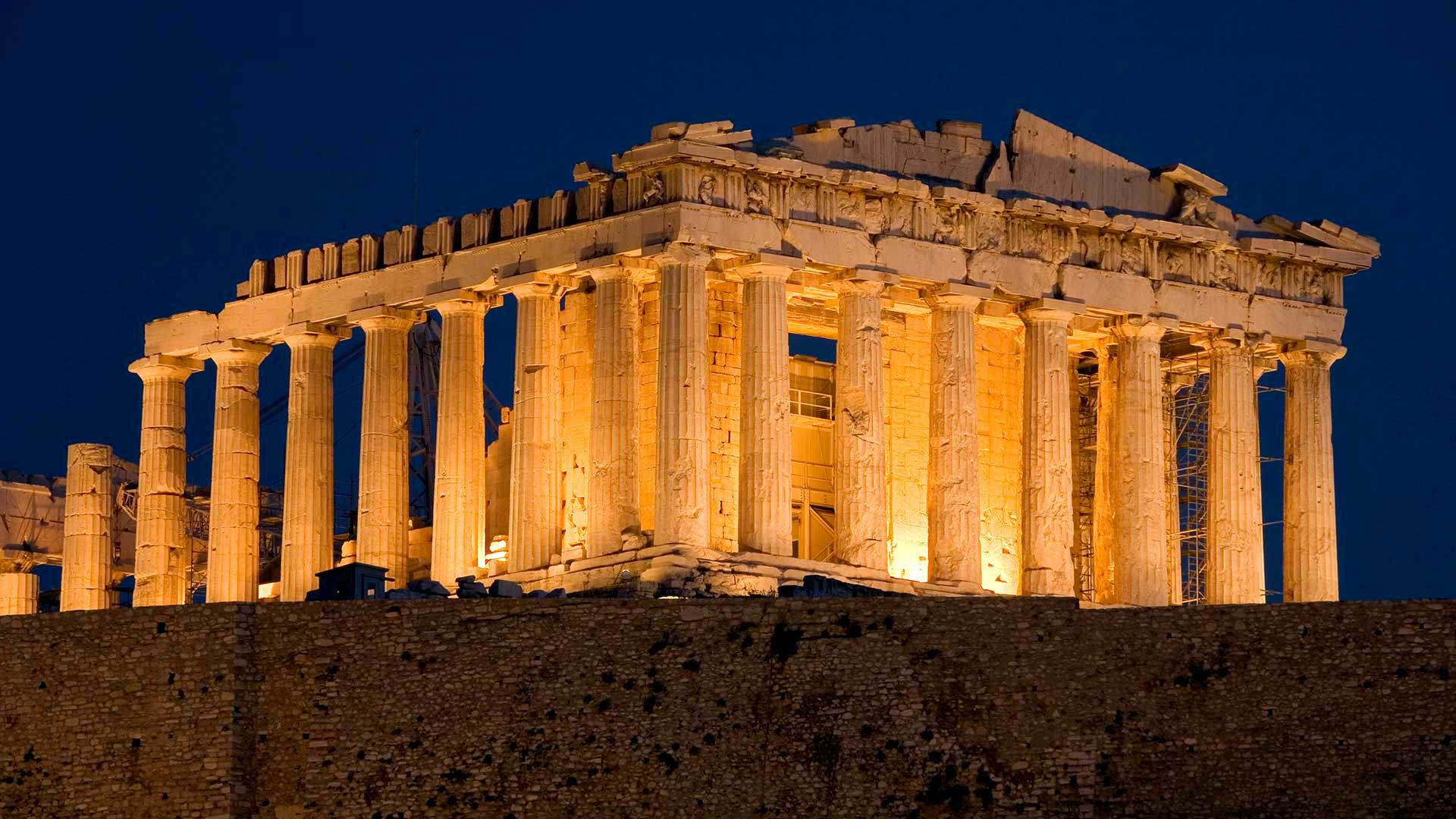 Acropolis Of Athens Greece At Night Photo 