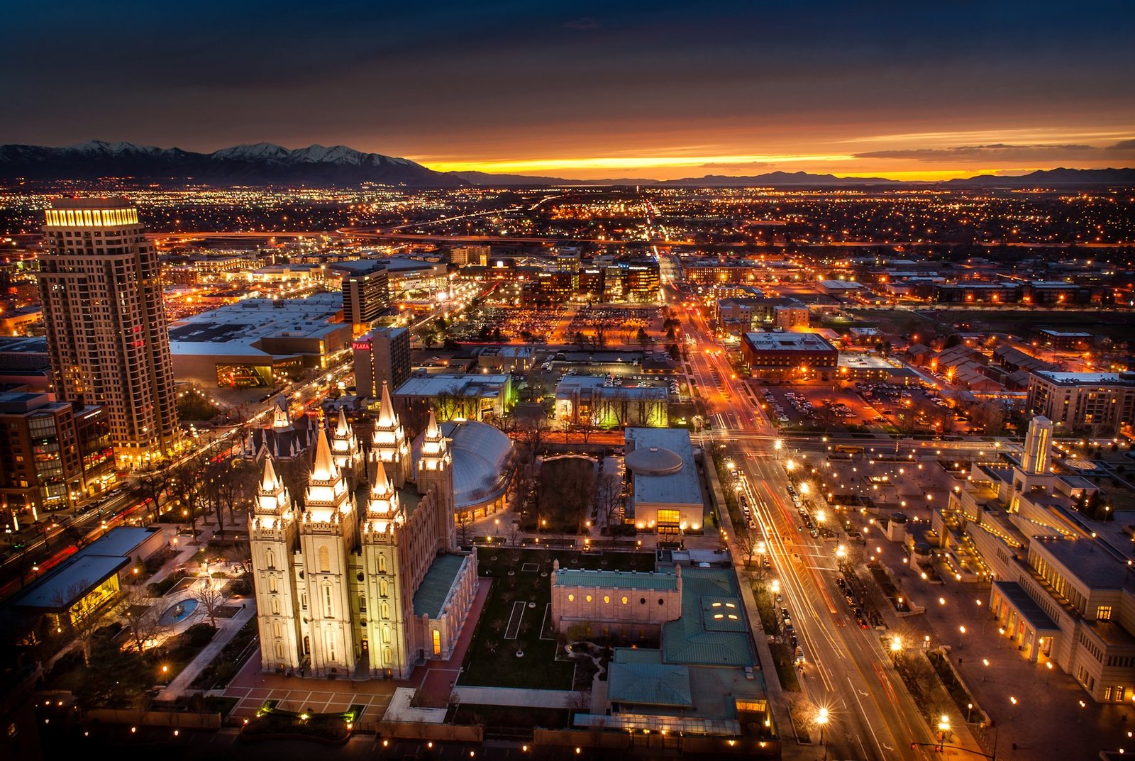 Salt Lake City At Night Photo.